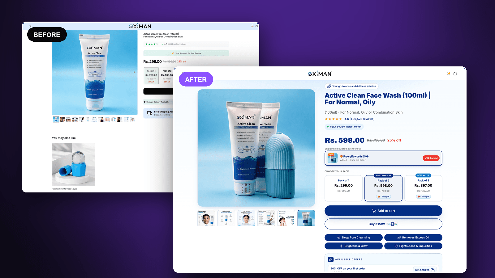 Oximan — CRO & Product page redesign by Proscube