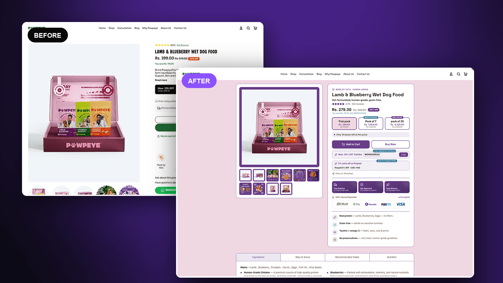 Pawpeye — CRO & Product page redesign by Proscube
