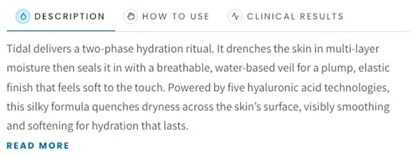 Sunday Riley — description, how to use and clinical results as tabs