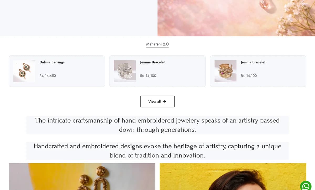 Deepa Gurnani — product grid and the craft story in the same scroll